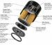 Engine oil filter structure showing bypass valve, pleated filter paper, center tube, end plate and sealing ring